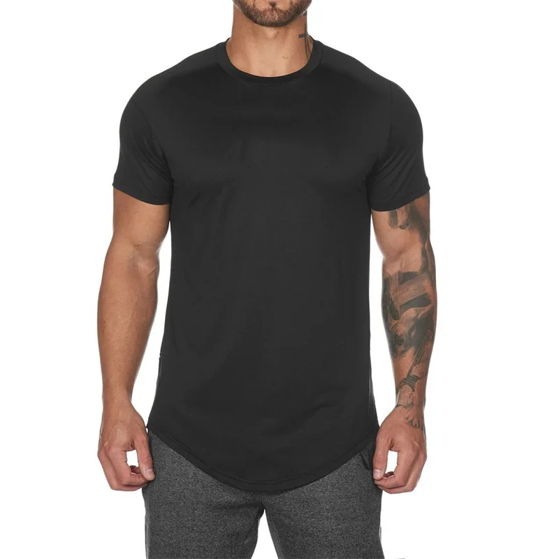 New Summer Round Neck Sports Fitness T-shirt Men Quick Drying Breathable mesh Training Solid Color Short Sleeves Tight T-shirt ﻿