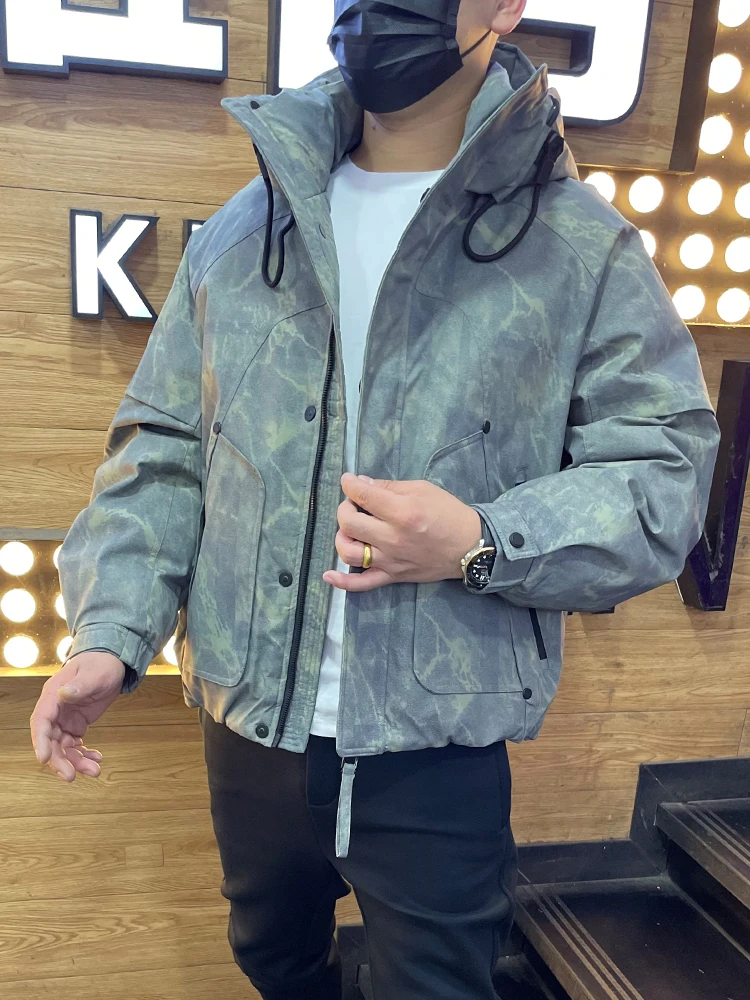 

Мужская куртка-пуховик с капюшоном, зимняя мода, свободная камуфляжная теплая повседневная верхняя одежда на молнии с застежкой-молнией