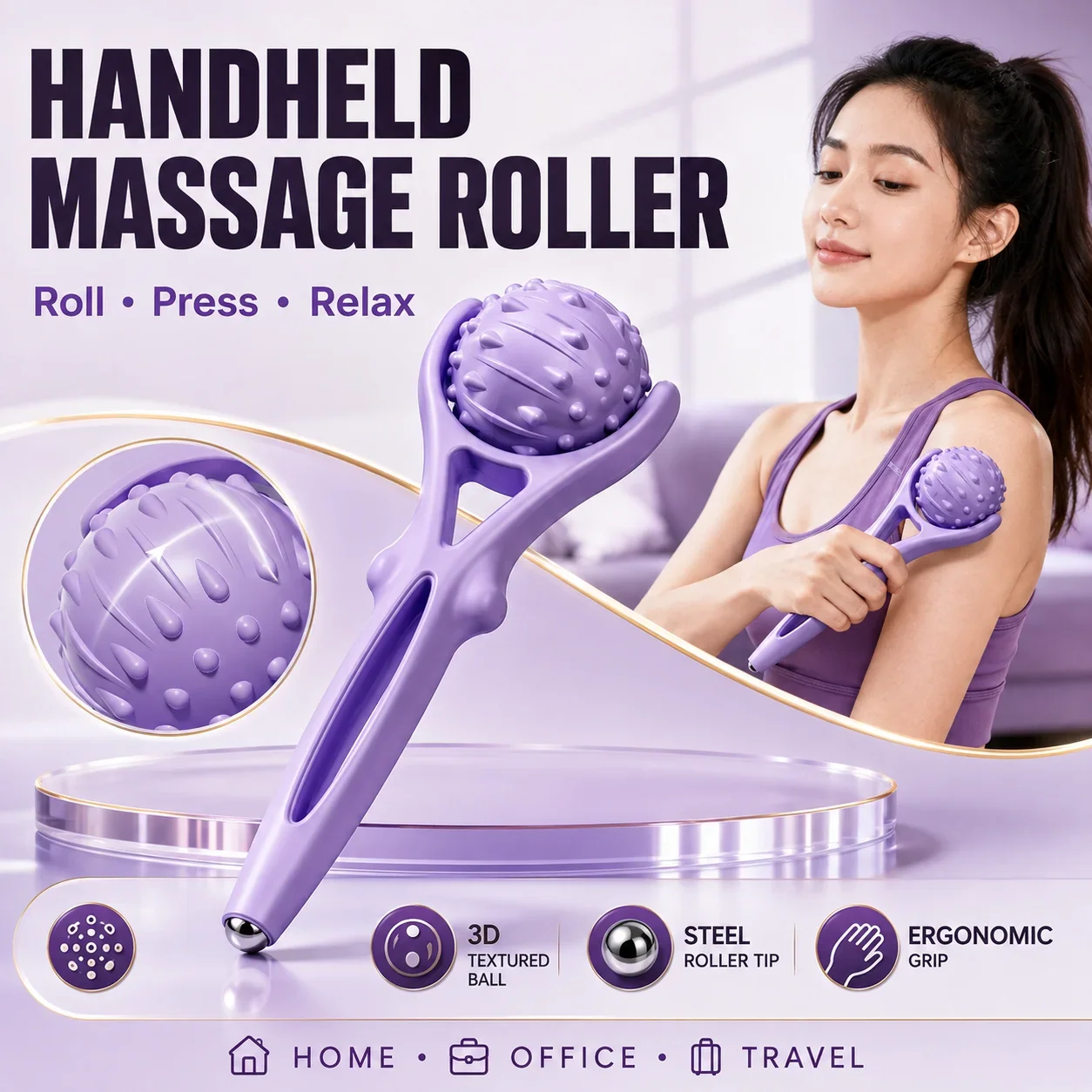 Handheld Fascia Massage Ball Deep Tissue Muscle Roller Trigger Point Massager Neck Back Foot Pain Relief Recovery Tool