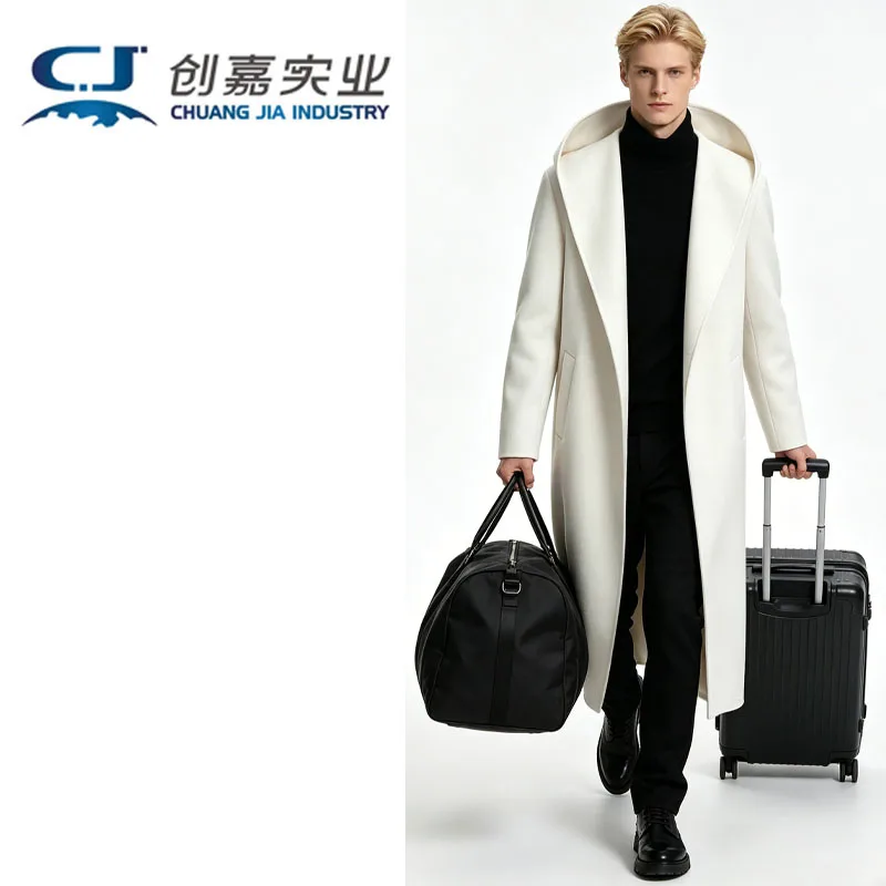 

Новое модное мужское двустороннее шерстяное пальто-ветровка с капюшоном из кашемира, очень длинное, в американском повседневном стиле, осенне-зимнее, белое