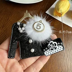 women black fur number 5 brooch clothes bag pearl corsage jacket pin accessories