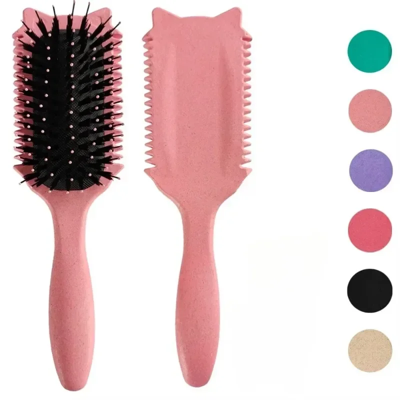 Escova definidora de cachos de cerdas de javali, desembaraçadora e modeladora, ferramenta de estilo para cabelos cacheados, pente de salão profissional para mulheres e homens