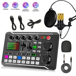 F998 Podcast Live Equipment Bundle, Professional Live Sound Card with Microphone Set Mixer Recording Studio Package Music Singin