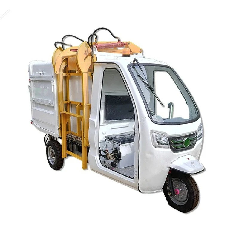 

Electric three-wheeled sanitation truck van cargo station transit transportation multi-purpose sweeper garbage transfer slide