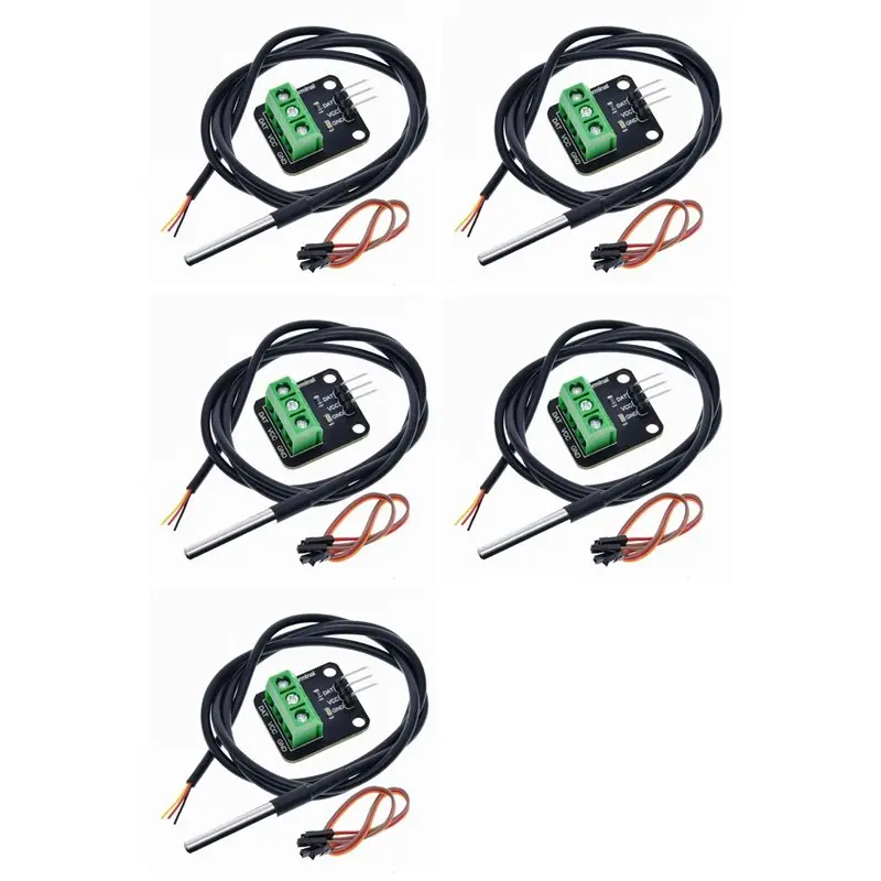 

ABIJ-5X DS18B20 Temperature Sensor Module Kit Waterproof 100CM Digital Sensor Cable Probe Terminal Adapter For Arduino