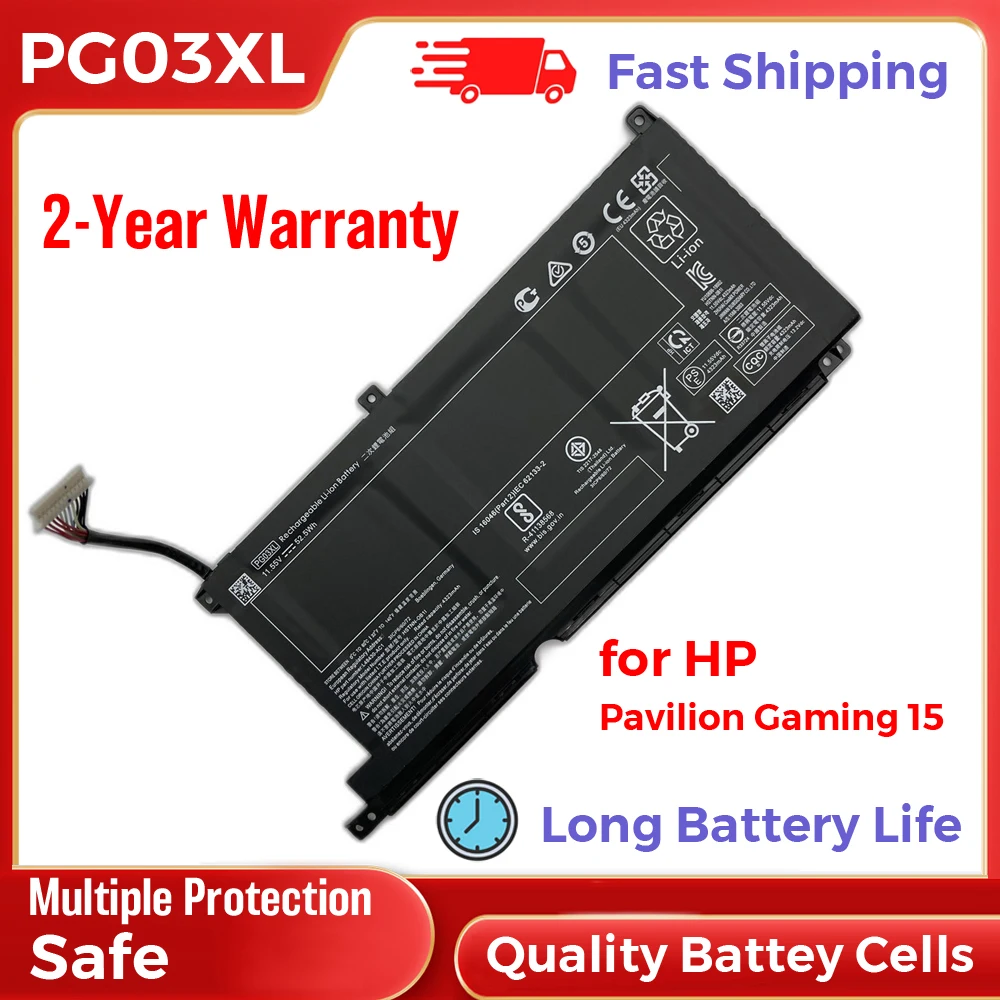 HP PG03XL HSTNN-OB1I L48430-AC1 Laptop Battery Replacement for Pavilion Gaming 15 Long Battery Life Li-ion 52.5Wh 11.55V