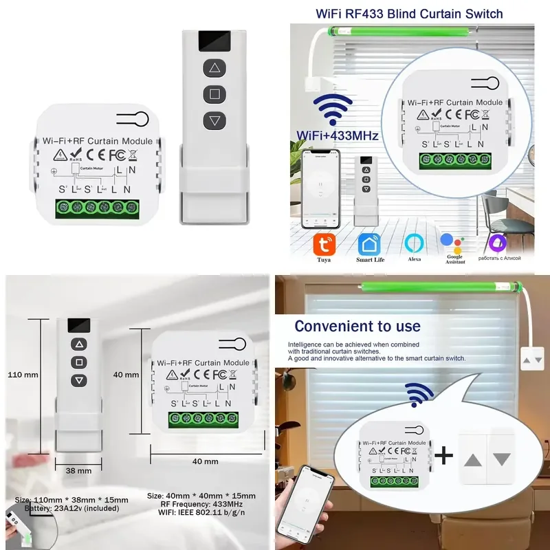 Wireless Smart 4-Wire Tube Motor Controller Curtain Module Roller Blinds Switch with Remote Control for Alice Google