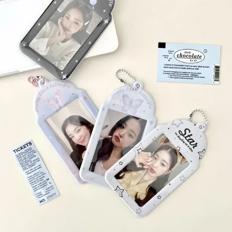 Soporte para sesión fotográfica de mariposa INS, funda protectora de fotos de ídolo Kpop de 3 pulgadas con llavero, fundas para fotos, estuche para tarjetas bancarias de identificación de autobús para estudiantes