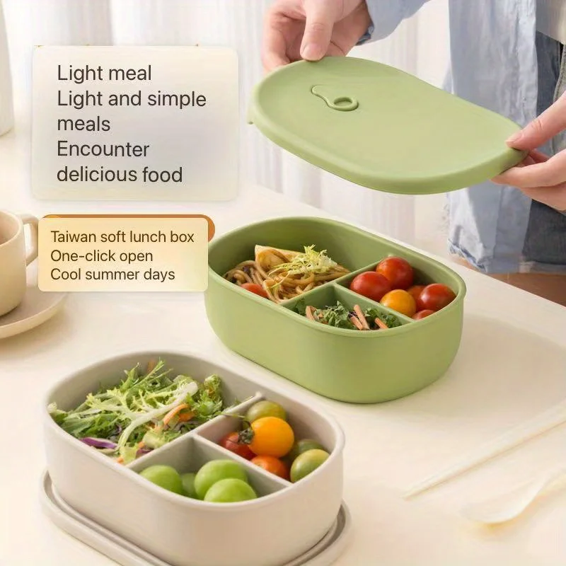 

Food-Grade Silicone Lunch Box with Microwave-Safe Compartments & Airtight Flip Lid - BPA-Free Rectangular Meal Prep Container