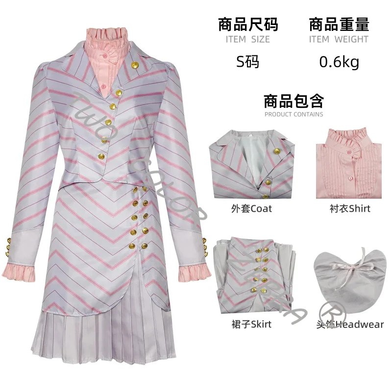 A;3\v,7'd/Wicked Glinda Pink Striped Cosplay Costume Full Set Coat Skirt Outfit for Halloween Stage Performance Cosplaw.3;v'6\b/ - view 6