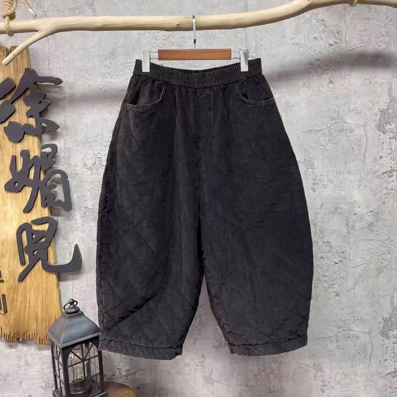 

Однотонные шаровары для женщин, винтажные брюки, женские повседневные зимние теплые ромбические стеганые брюки-фонарики в корейском стиле, женская одежда