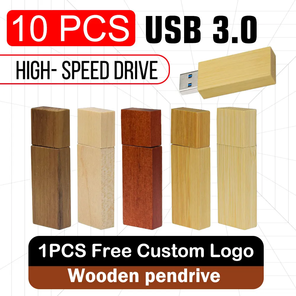 

20pcs/lot Wooden Business Usb Flash Drive Natural Wood 3.0 Pendrive 4GB 8GB 16GB 32GB 64gb 128GB Memory Stick Free Custom Logo