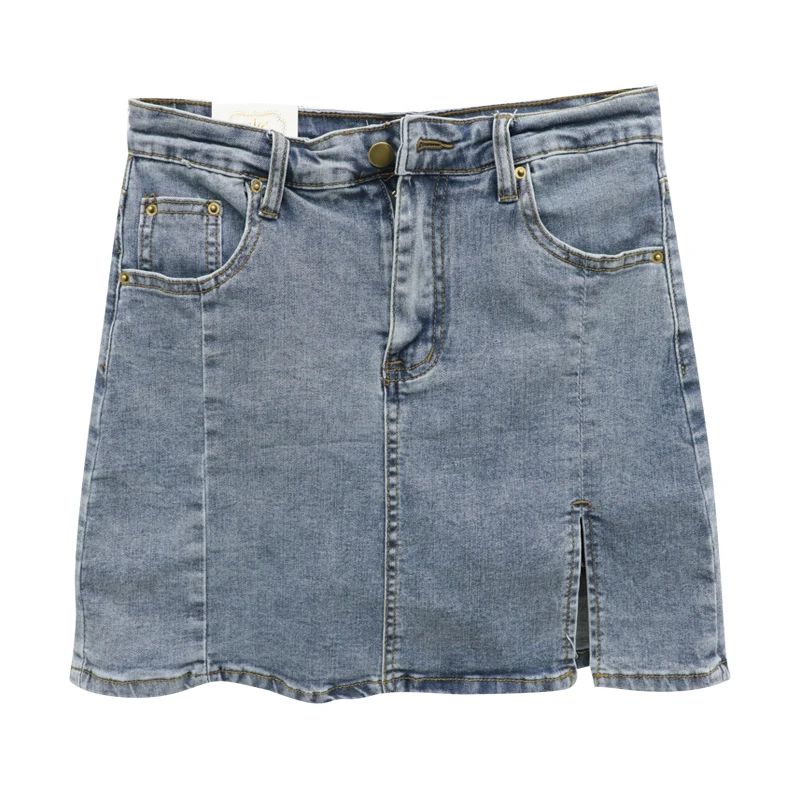 High Waist A-Line  Skirt Slit Design Denim Short Skirt Women's Spring Autumn plus Size Slimming Split Half-length Skirt