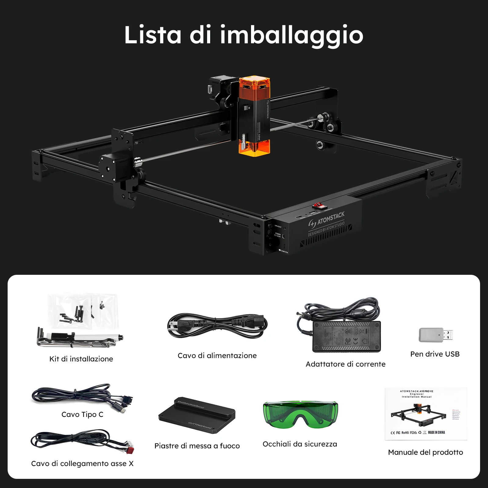 Atomstack a5 pro v2 máquina de gravação a laser ferramentas foco ultrafino proteção para os olhos mini impressora roteador cnc escultura para logotipo metal