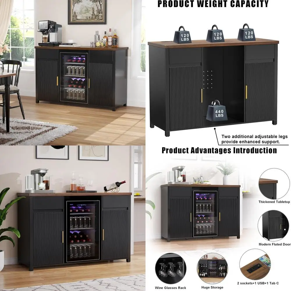 Spacious Coffee Bar Cabinet with Ridge Design, Mini Ridge Wine Cabinet, Buffet Sideboard, 53.2 Length