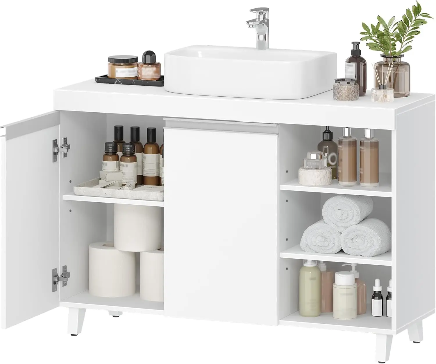 r, Badezimmer Unterschrank, adjustable Ablagen, freistehender Waschtischunterschrank, 30 x 90 x 64 cm, White BC28903X