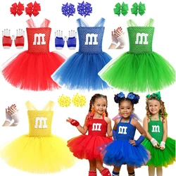 Halloween Kids Cute M Chocolate Candy Cosplay Costume Christmas Cute Girl Green Yellow Blue Colorful Soft Tulle Dance Tutu Dress