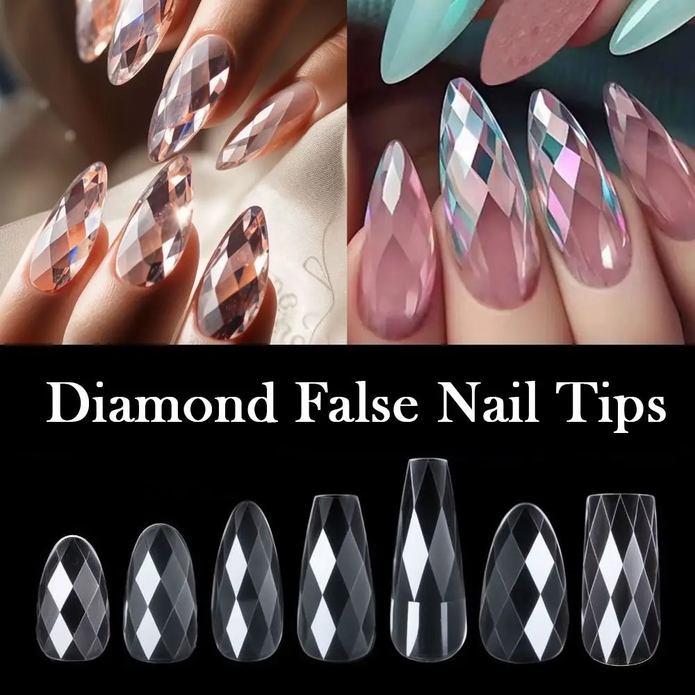 120/140pcs Luxury Diamond False Nail Tips Almond Square DIY Soft Gel Nail Tips Multi-size 3D French Fake Nail Extension Lady