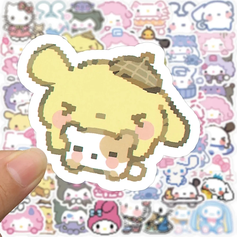 10/30/50/100pcs Pixels Hello Kitty Kuromi Stickers Kawaii My Melody Sticker Guitar Luggage Fridge Notebook Pochacco Decals Toys