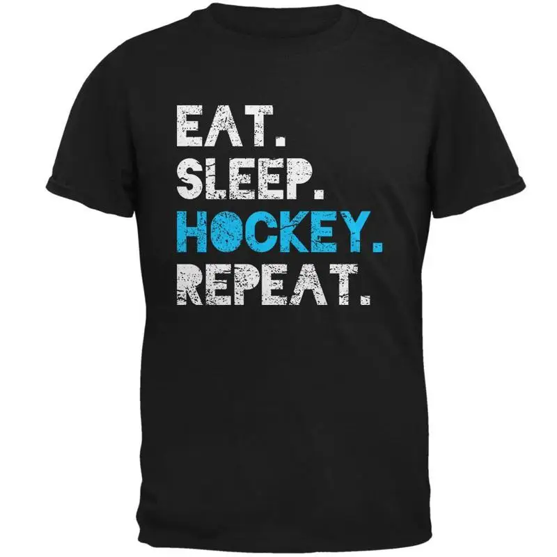 

Мужская мягкая футболка с рваным хоккеем Eat Sleep Repeat