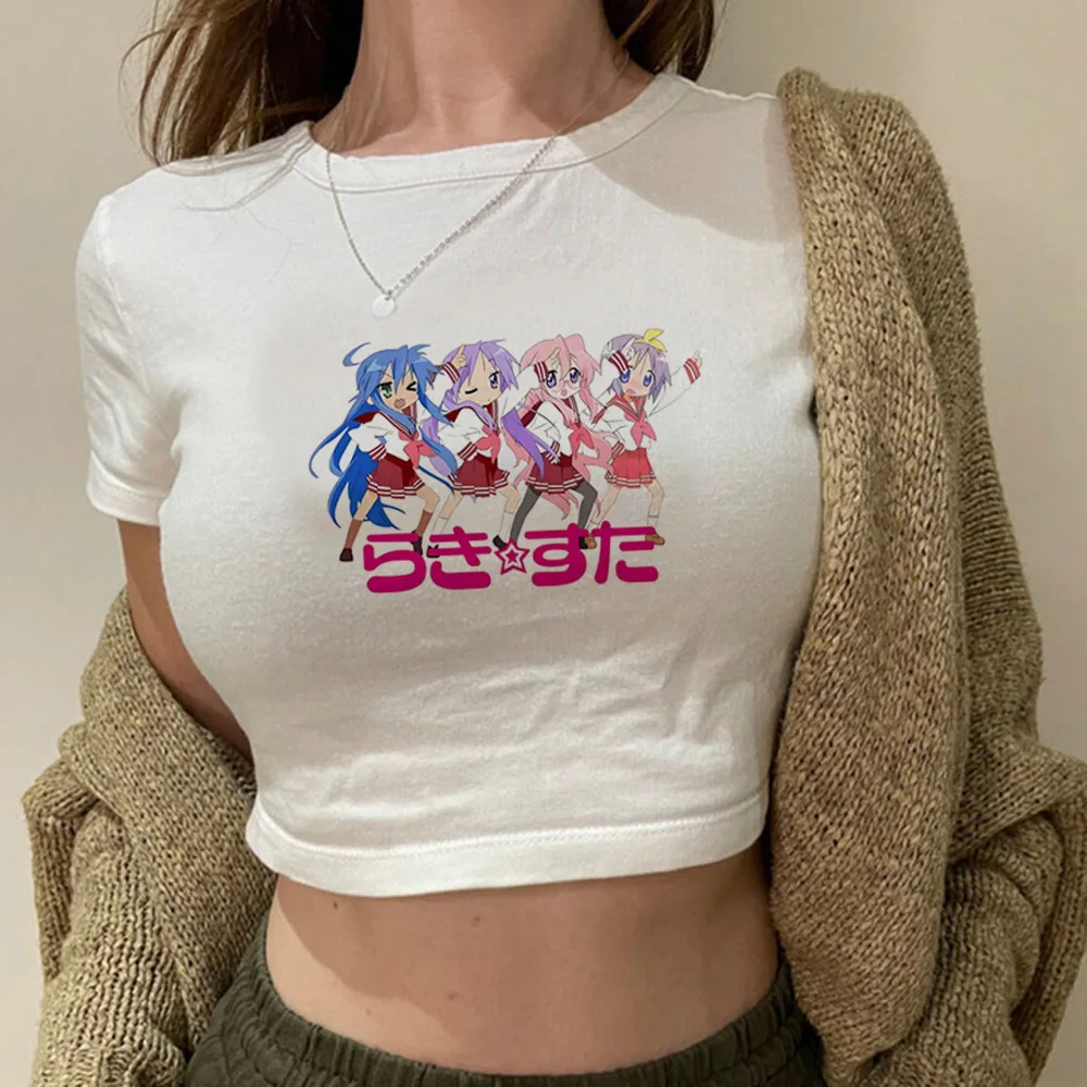 Lucky Star Konata crop top ladies gothic harajuku kawaii meme japan top tees gyaru grunge jojifuku meme clearance sales