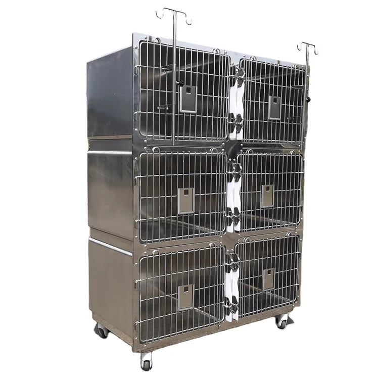 HF New Pet Cage Kennel 3rd Floor 6 Doors Veterinary Cat and Dog Cage Metal Kennel with Wheels