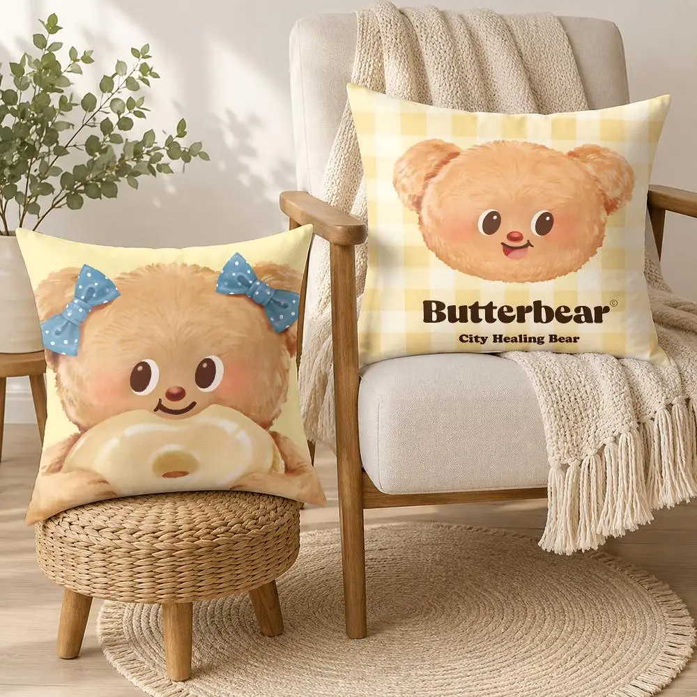 B-Butter Bear Cute Anime Cushion Cover Square Decorative Throw Pillow 40x40cm For Sofa Bedroom Living Room Home Decor