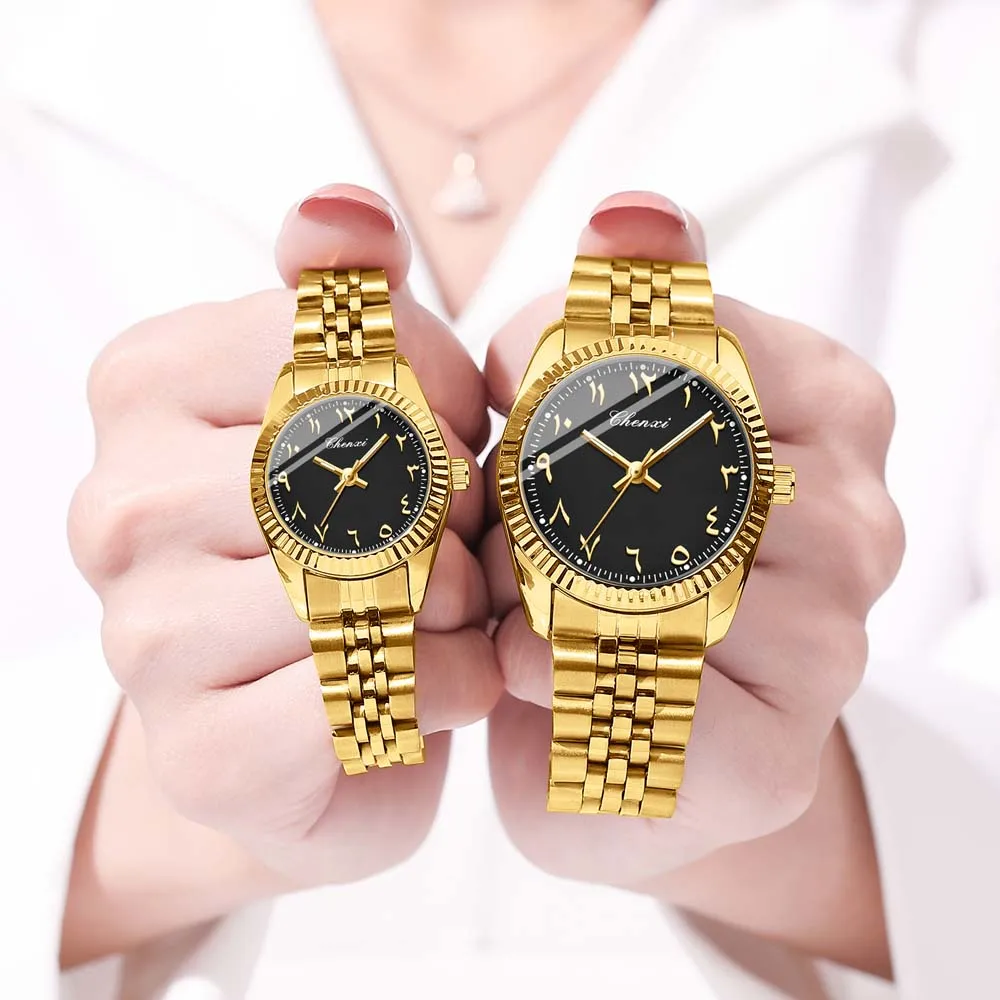 CHENXI Arabic Numerals Couple's Watches New Men's Quartz Watches Steel Straps Waterproof Watches for men Women's wristwatch