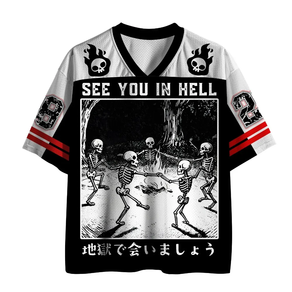 Harajuku Hell Vision Skull 3D Print  sport Quick-dry Breatha V-Neck Men T-Shirt Rock Street Casual Fashion Parent-child Clothing