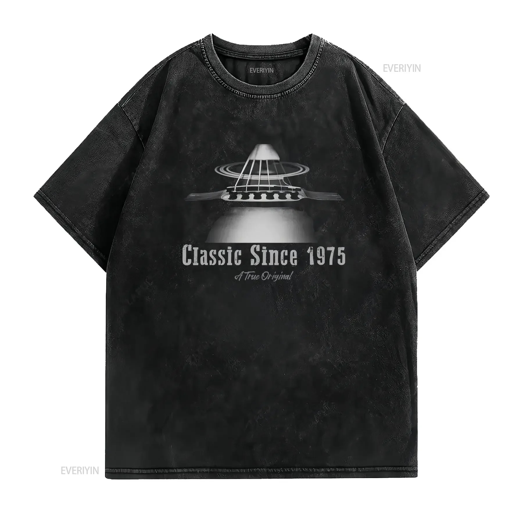 Mens 50th Birthday Acoustic Guitar T Shirt Classic Guitarist Since 1975 vintage Washed Breathable graphic Casual Versatile Soft