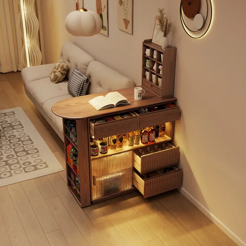New solid wood bar table, home balcony leisure, retractable small apartment, partition narrow island table