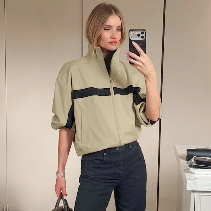 Linad Street Chic Khaki Stand Collar Zipper Jackets 2026 Casual Long Sleeve Outerwear Female Fashion Loose Coats For Woman New 138 Se9022aeb4ad24185aaa1254baacecc00N