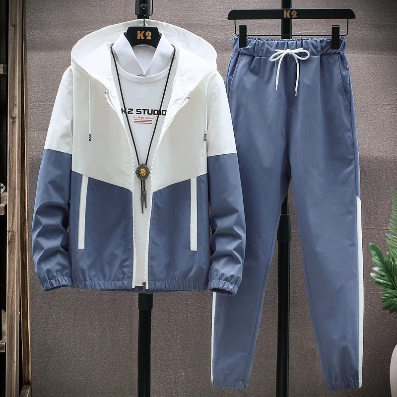 

M-6XL New Men's Sportswear Set from Japan South Korea Autumn Casual Wear Men's Hooded Jacket Leg Tied Pants Trendy Casual Suit