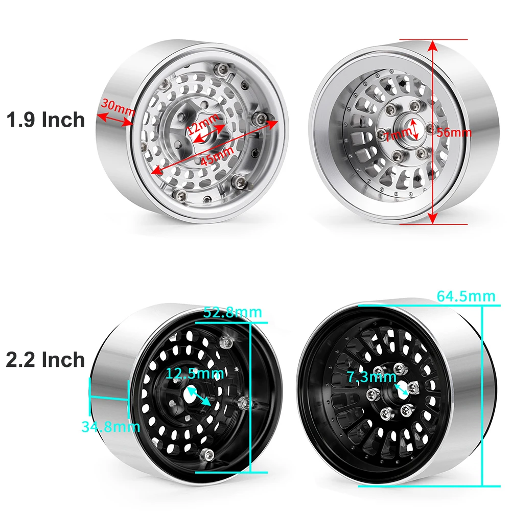 YEAHRUN 4PCS Alu Alloy 1.9 2.2