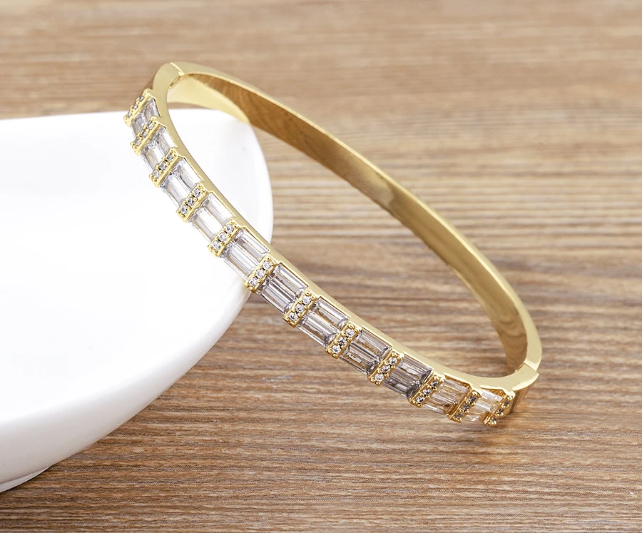 Nidin Neue Luxus Geometrische Zirkon Armband Armreifen Frauen Rosa Grün Blau Kristall Manschette Elegante Hochzeit Erklärung Schmuck – Detail 21