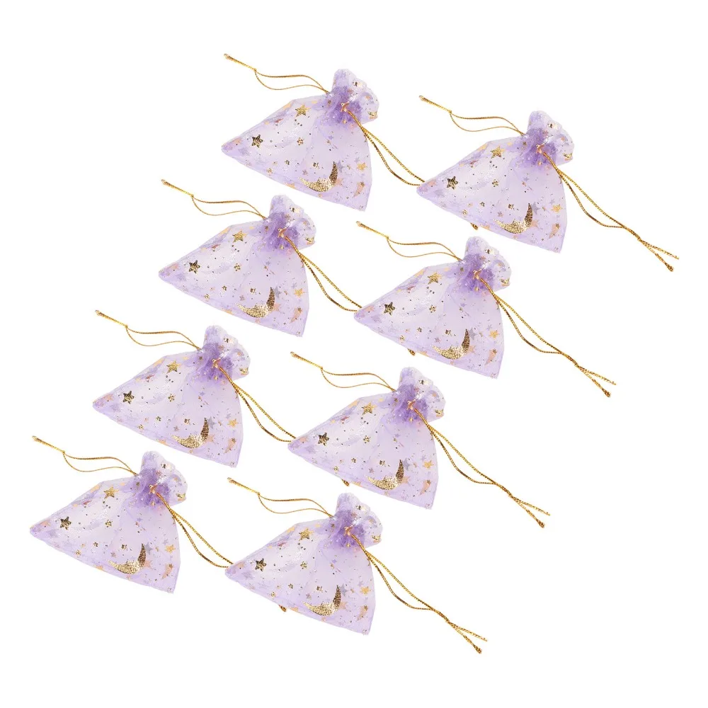 100pcs Purple Moon Star Organza Bags Drawstring Closure Sheer Organza Jewelry Candy Bags Sheer Organza Pouch Wedding Party