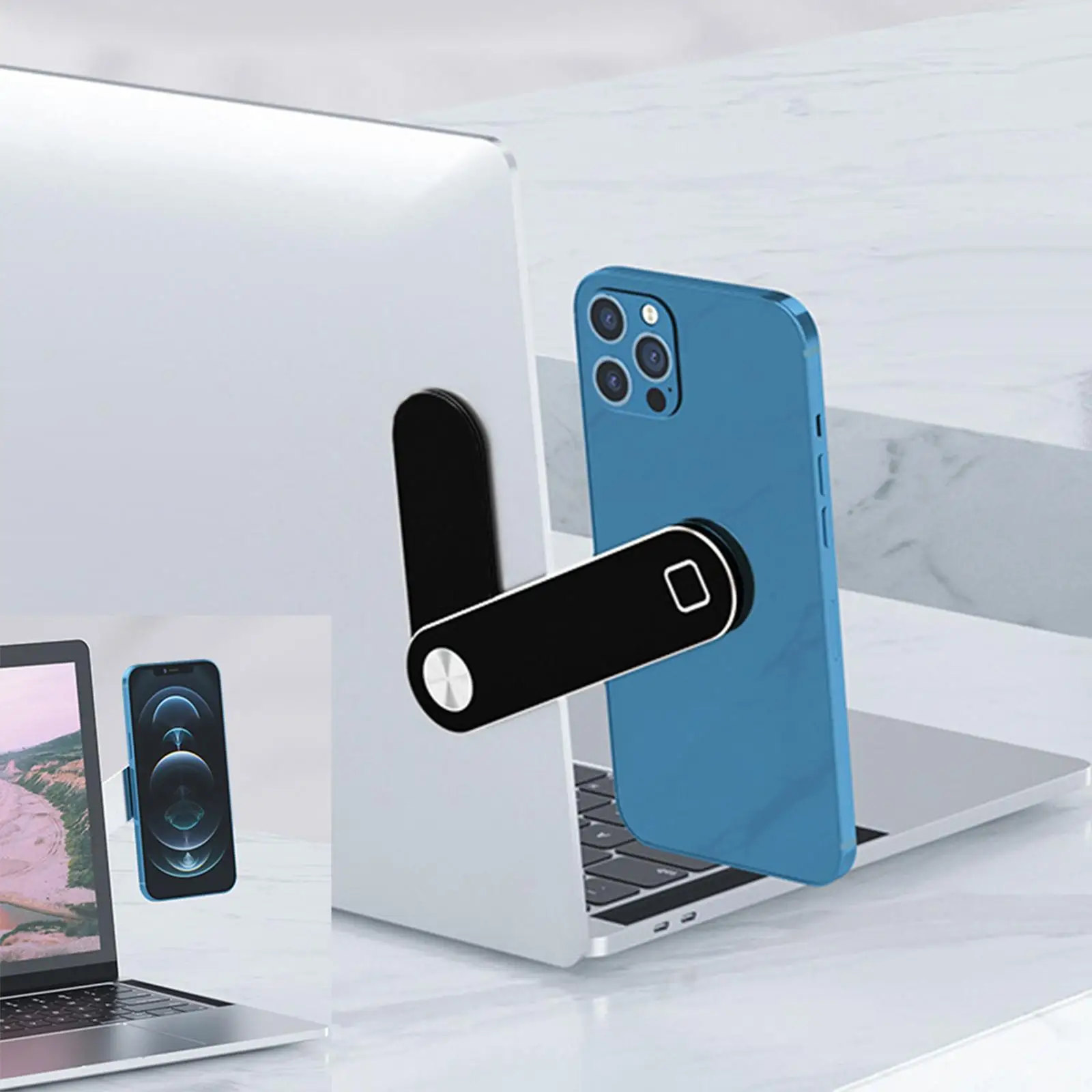 

Laptop Phone Holder Magnetic Foldable Tablet Stand Holder Durable Double Screen for Office Conference