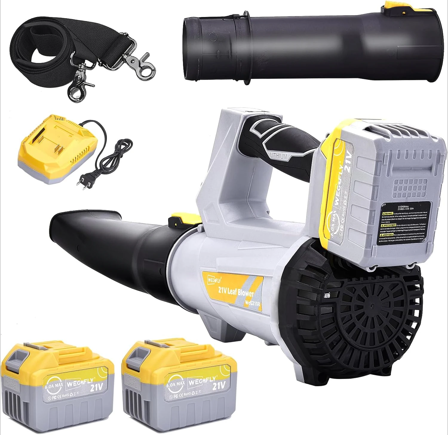 2 x 21V 6.0Ah Battery and Charger, 580CFM / 160MPH Electric Leaf Blowers for Patio Cleaning, Lawn Care, Blowing Leaves and Snow