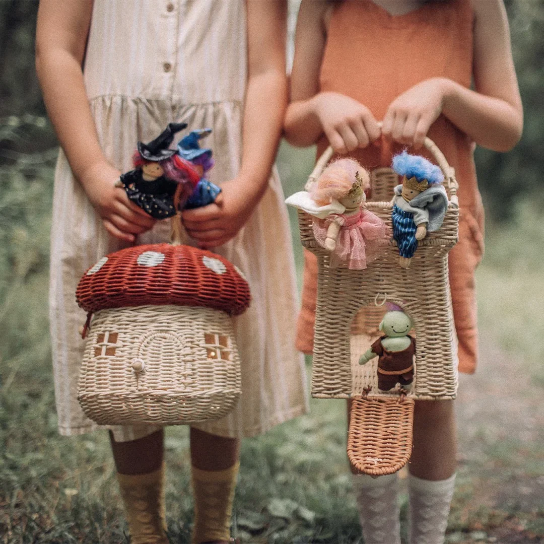 Castle Mushroom Rattan Handmade Basket Vacation Picnic Baskets Photo Props Beach Straw Bags Kids Acorns Handbag Woven Tote Bags