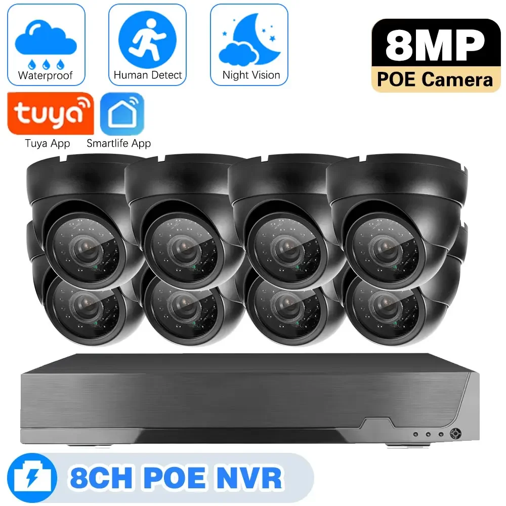 

4K 8CH POE NVR 8MP Smart H.265 Security Camera System Tuya 8MP IP Camera Indoor Outdoor Human Detection Video Surveillance Kit
