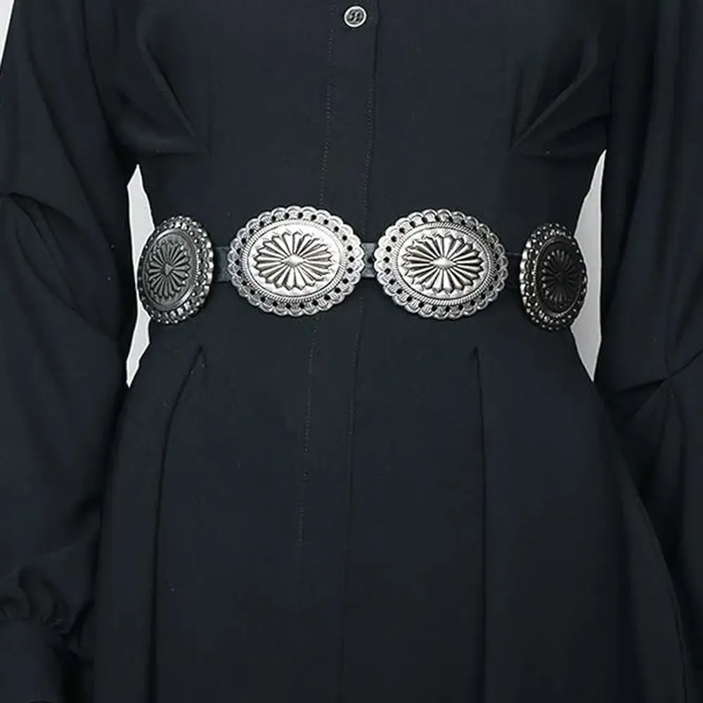 Y2K Metal Carved Belts Wide Western Style Cowboy Bohemian Style Belts Exaggerated Ethnic Style Ethnic Style Waistband