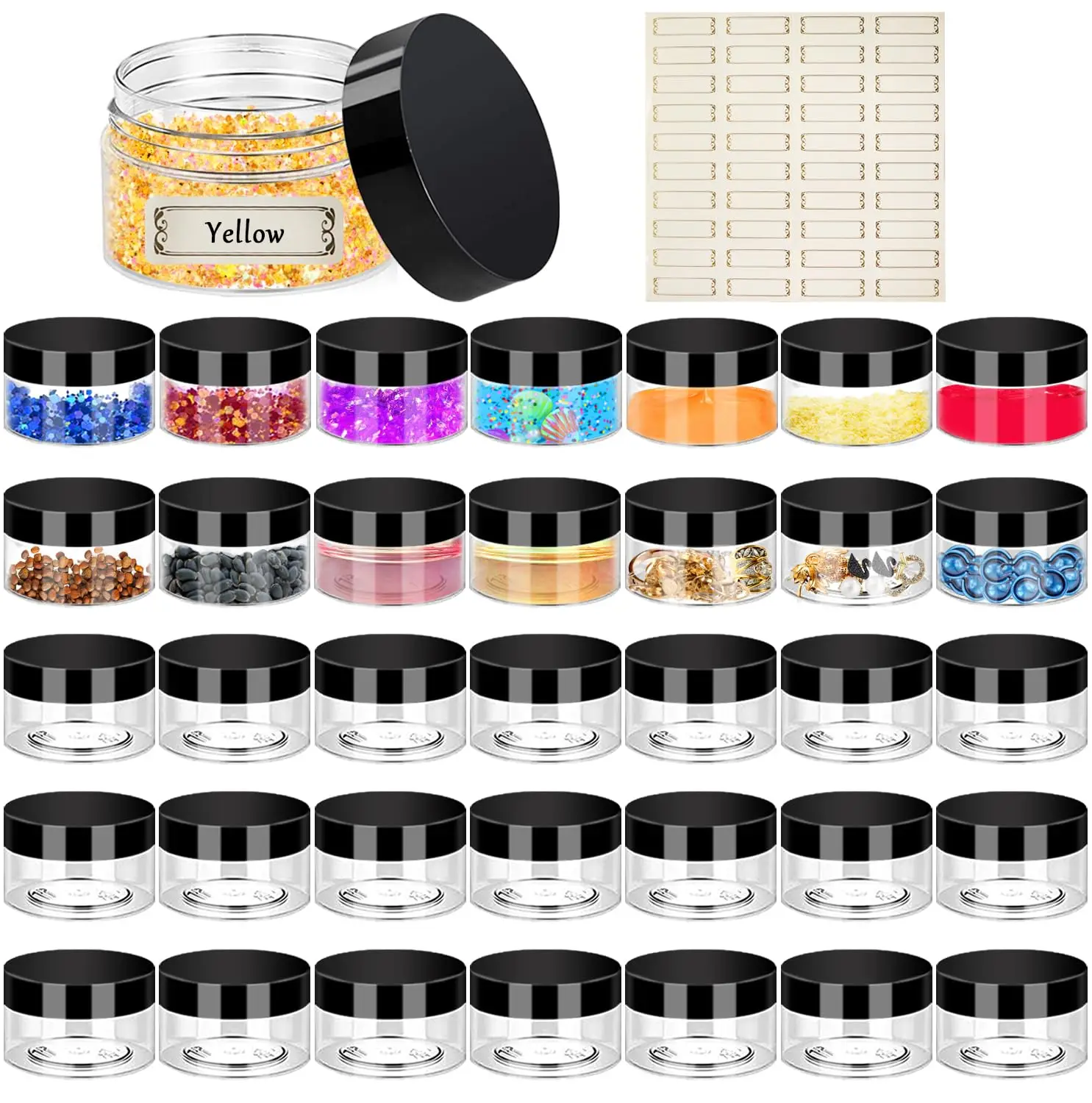 

Пластиковые банки на 2 унции с крышками, 36 шт., маленькие косметические контейнеры для слизи, прозрачные дорожные круглые банки, пустые контейнеры для образцов, герметичный горшок