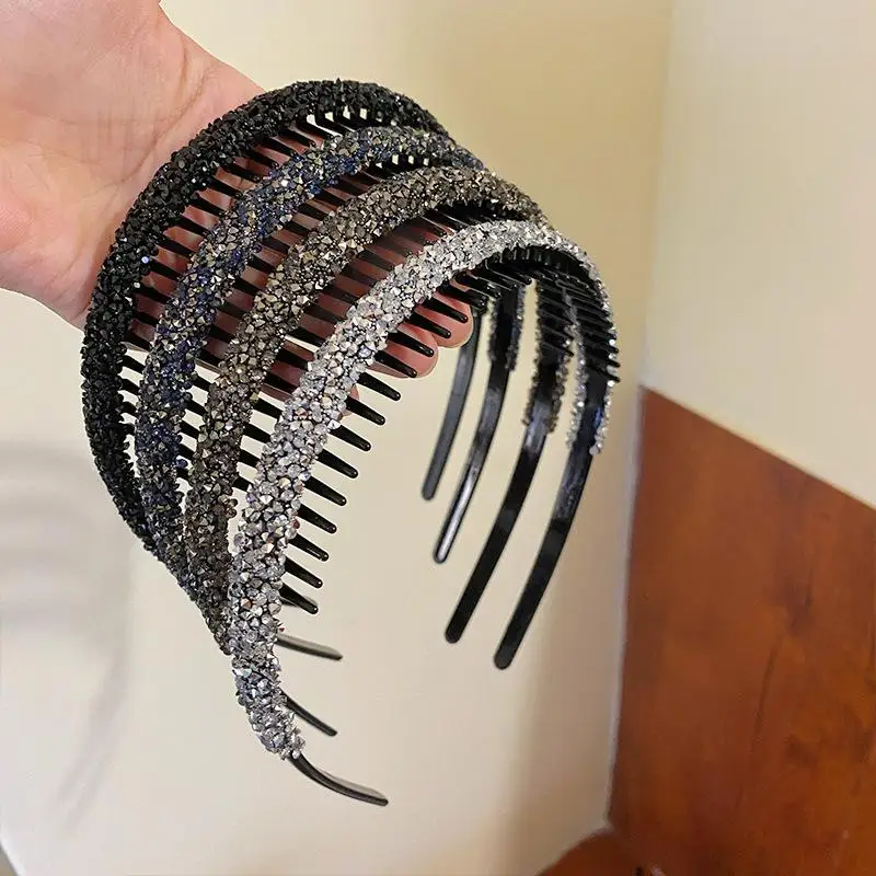 1/2/4/5/6 Stück glitzerndes Strass-Stirnband mit rutschfesten Zähnen, perfekt zum Fixieren von Ponyhaaren, für Arbeit, Partys, Alltagsgebrauch – Detail 6