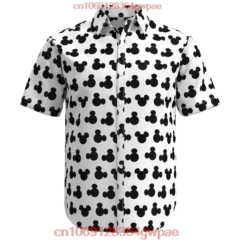 2023 New Disney Hawaiian Shirt fashion Mickey Mouse Silhouette Ears Shirt Disneyland Inspired Button Down Shirt Casual Retro