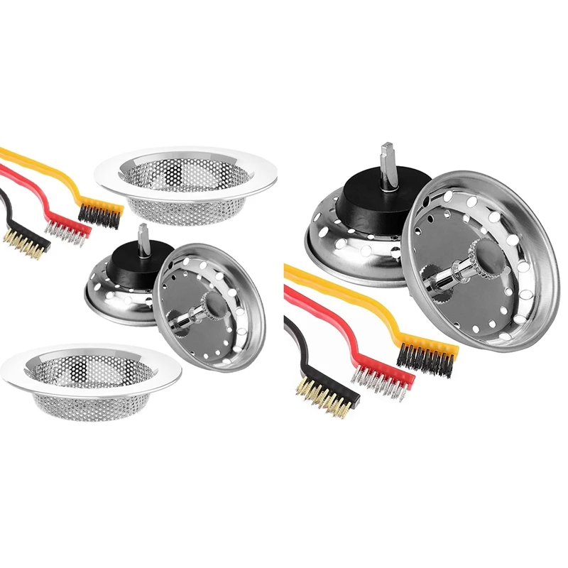 주방 싱크대 채반 스토퍼 콤보 바구니 교체, 내구성 있는 주방 청소 브러시, 3-1/2 인치 배수구, 보너스 3 개, 2 개