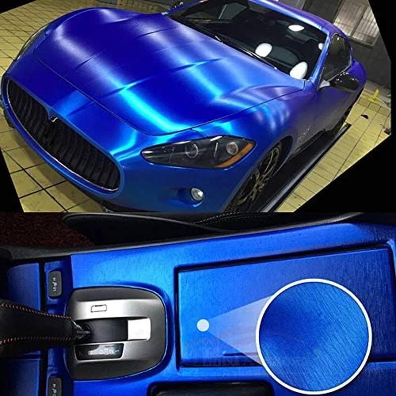 Chrome Metallic Blue Brushed Metal Vinyl Wrap Roll with Air Release Self Adhesive Decal Sticker Motorcycle Car Wrapping Foil