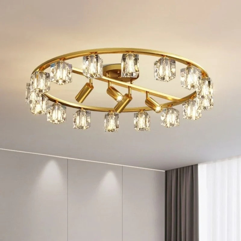 

Modern Luxury All Copper Crystal Ceiling Light for Living Room Bedroom Study Pendant Lamps Interior Lighting Hanging Fixture