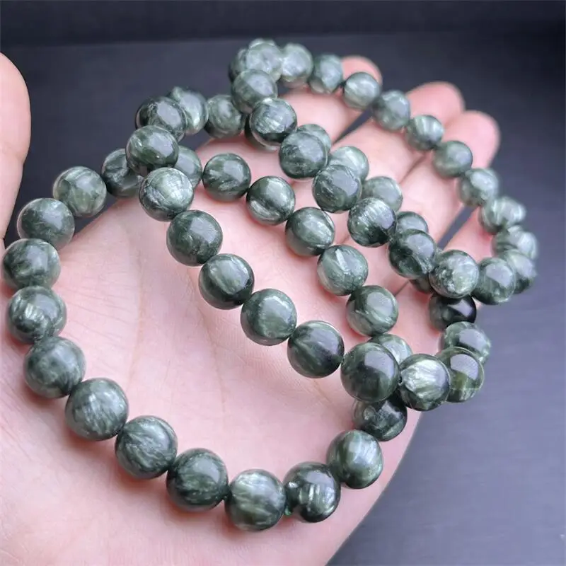 8MM Natural Seraphinite Bracelet String Charms Handmade Fortune Energy Bangle Woman Amulet Jewelry Gift 1PCS