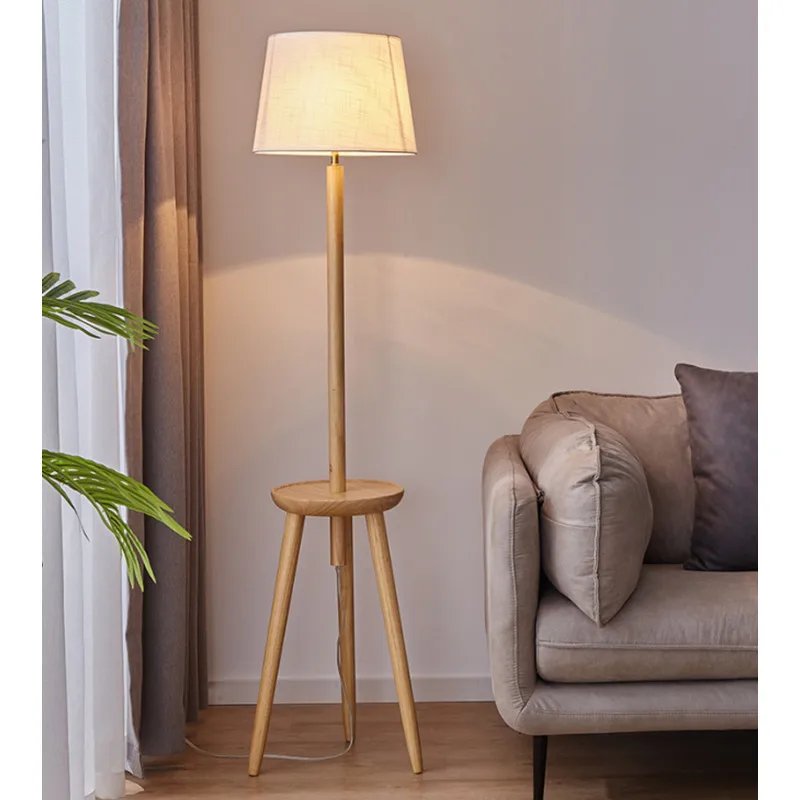 

Vintage Solid Wood Led Floor Lamp Living Room Study Reading Lamps with Coffee Table Bedroom Bedside Lights Home Decoration