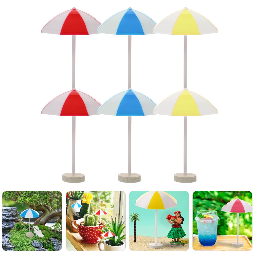 

6 Pcs Beach Umbrella Ornaments Mini Decor Aquarium Wooden Dollhouse Accessories